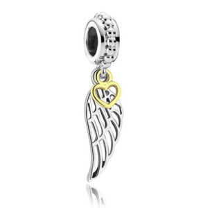 Charm Heart Feather din argint